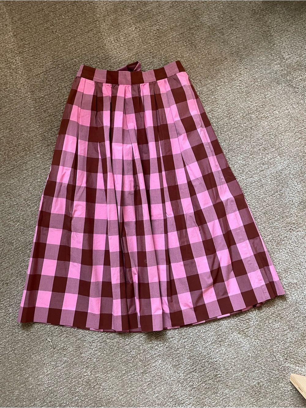 Pink and Burgundy Checkered Midi Skirt